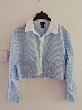 Justify Stripe Button-Up Crop Shirt